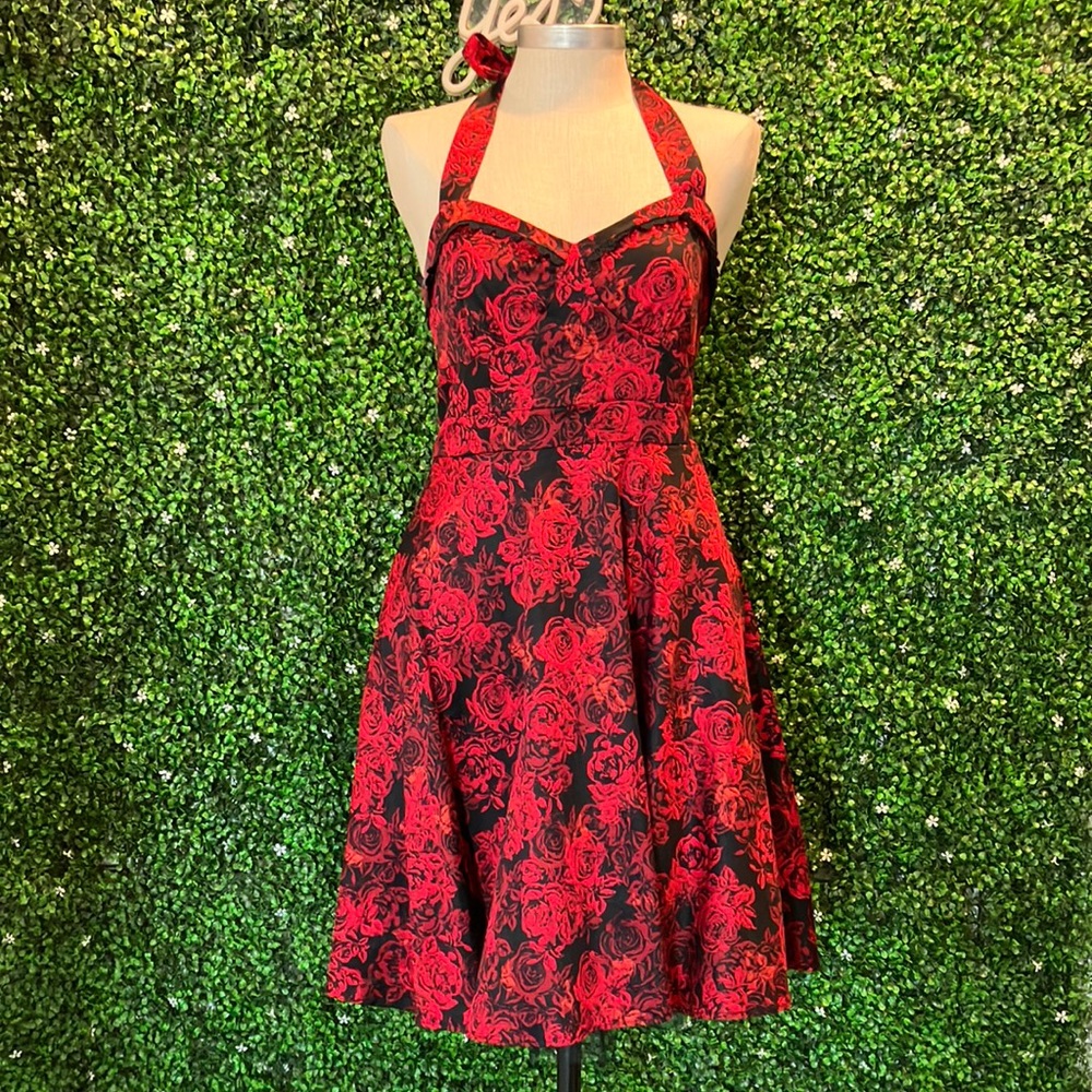 Hot Topic Red Rose Print Halter Dress